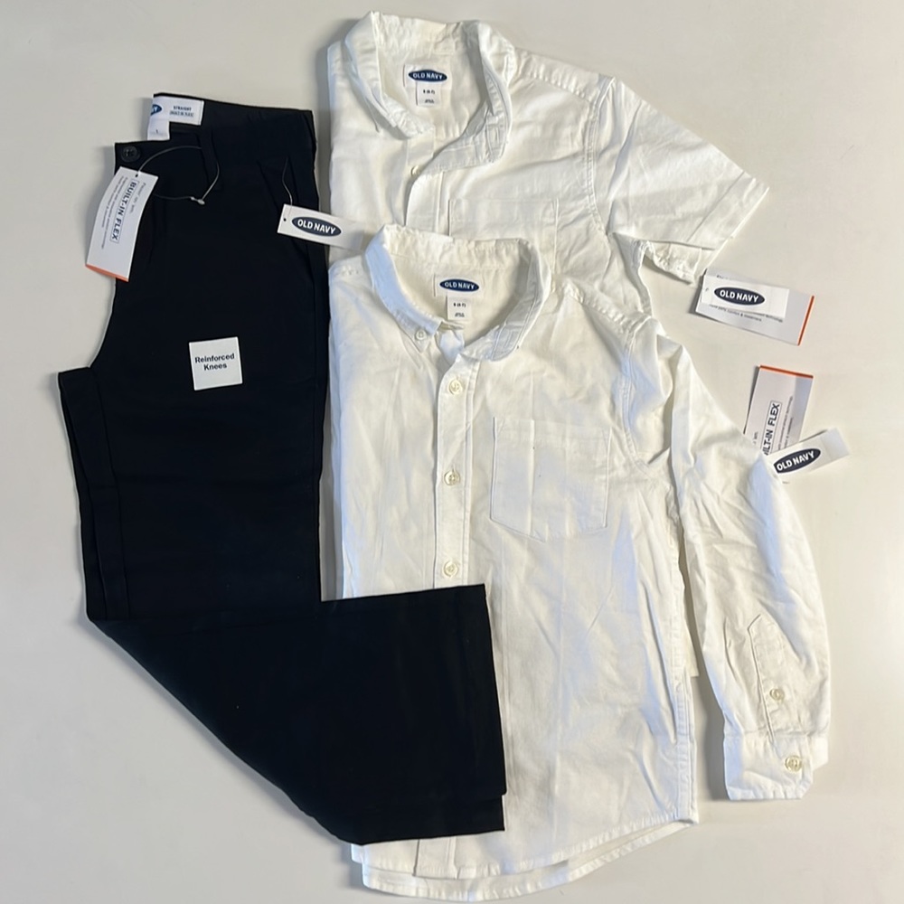 NWT Lot of Old Navy Pant and 2 Shirts short-long Sleeve Black White Size 6/7